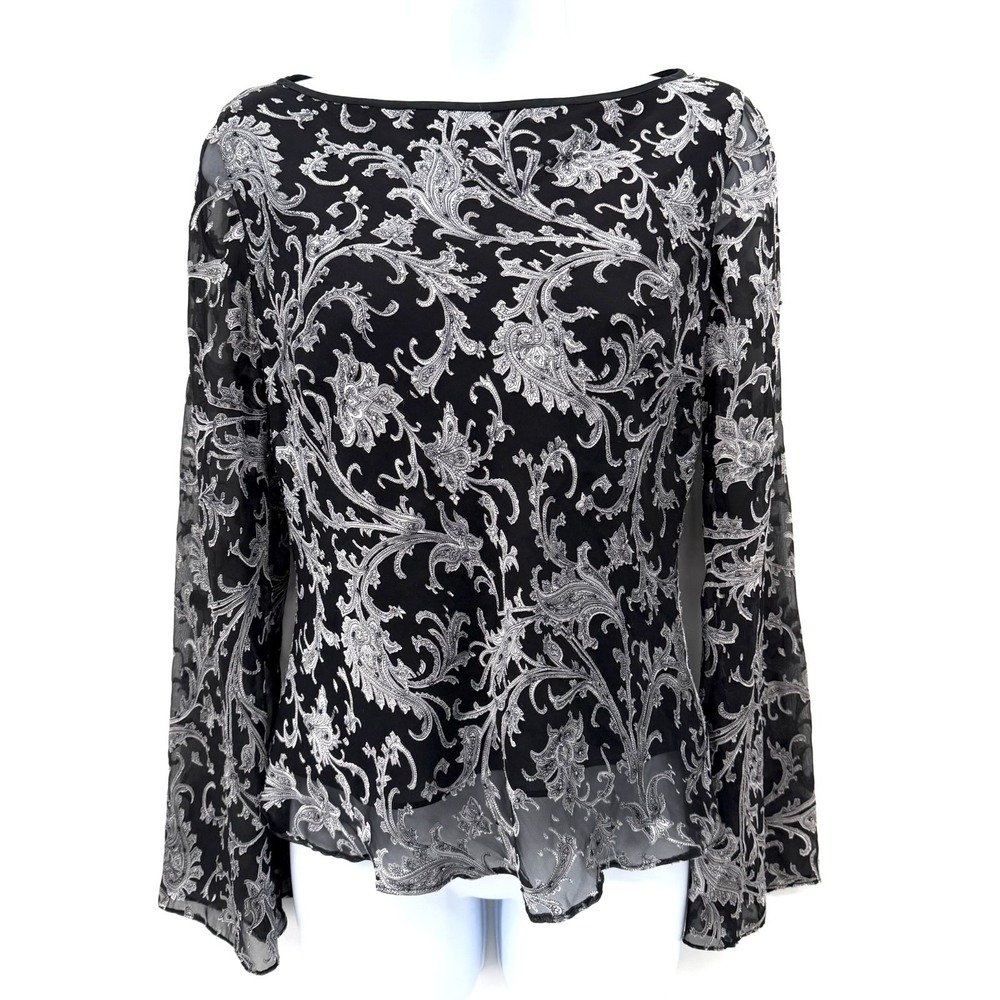 90s Vintage Beaded Top Size S Whimsigoth Fairy Paisley Flare Split Long Sleeve